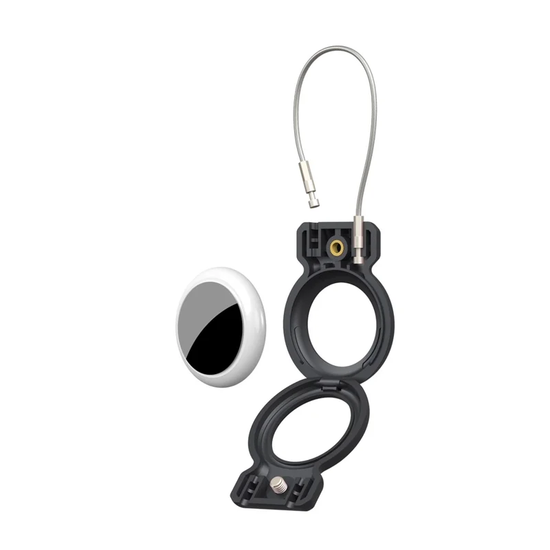 Apple AirTag Anti-Diebstahl-Schutzhülle Intelligenter Tracker Harte PC-Abdeckung mit Stahlseilhalter - Schwarz