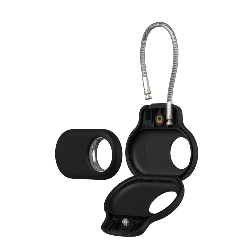 For Samsung Galaxy SmartTag2 / SmartTag Protective Case Silicone Cover with Steel Wire Tracking Device Accessories - Black