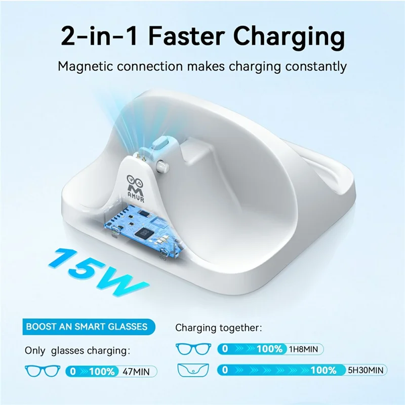 قاعدة شحن مغناطيسية AMVR CD3 2 في 1 بدون محول، شاحن سريع للنظارات الذكية Ray-Ban Meta AI الجيل 1 والجيل 2