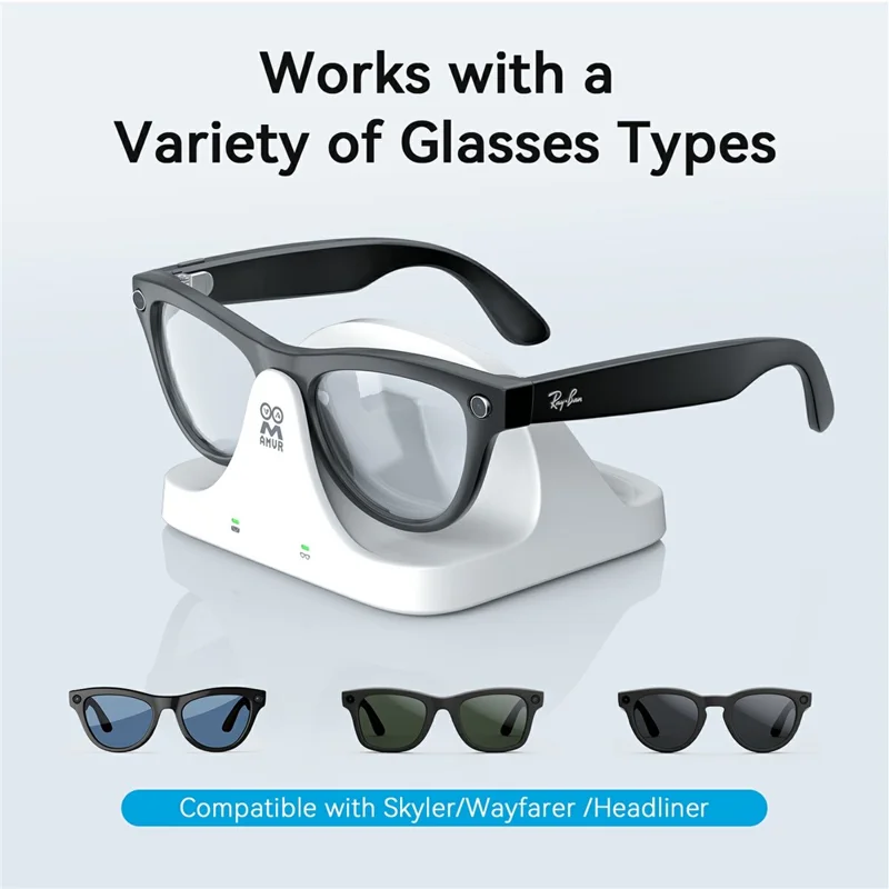قاعدة شحن مغناطيسية AMVR CD3 2 في 1 بدون محول، شاحن سريع للنظارات الذكية Ray-Ban Meta AI الجيل 1 والجيل 2