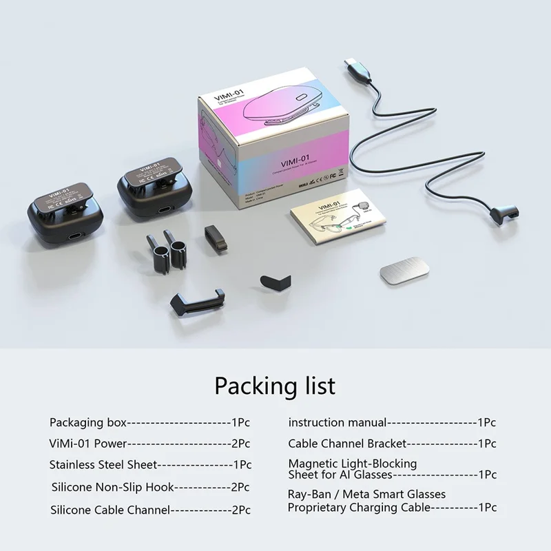 FIIT VR Vimi-01 Dual Battery Pack per Ray-Ban / Meta AI Occhiali Batteria Estesa Power Bank Caricatore Portatile