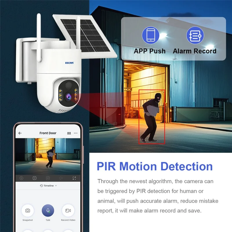 ESCAM QFS71 3MP Wireless Solar Security Camera PIR Alarm Two-Way Audio Night Vision Camera with 4G Virtual SIM Card