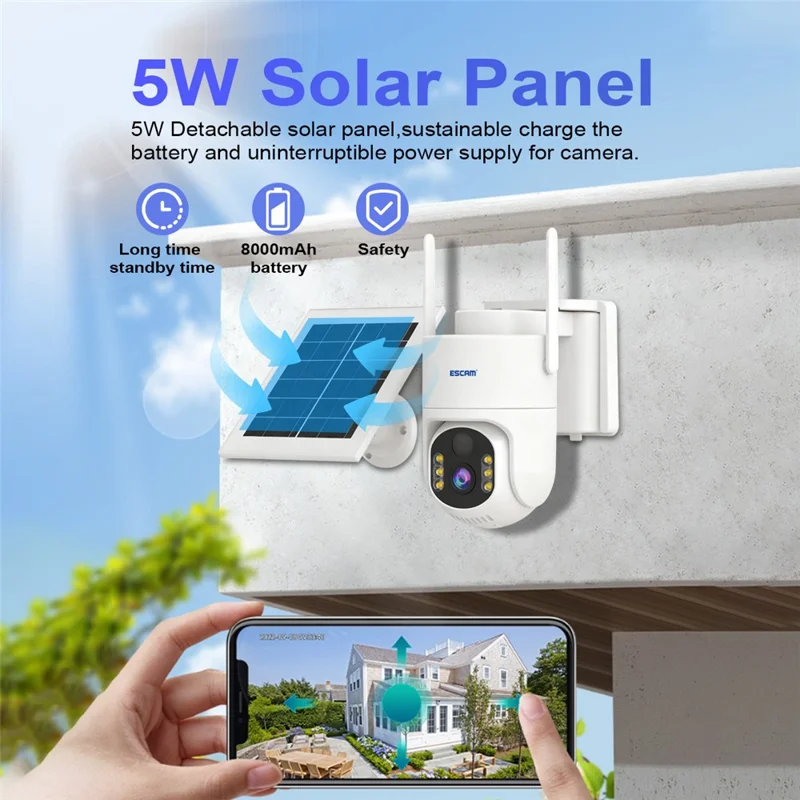 ESCAM QFS71 3MP Wireless Solar Security Camera PIR Alarm Two-Way Audio Night Vision Camera with 4G Virtual SIM Card