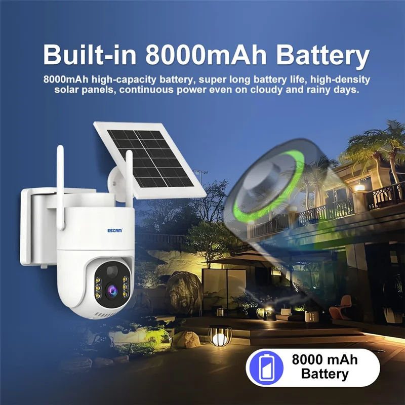 ESCAM QFS71 3MP Wireless Solar Security Camera PIR Alarm Two-Way Audio Night Vision Camera with 4G Virtual SIM Card