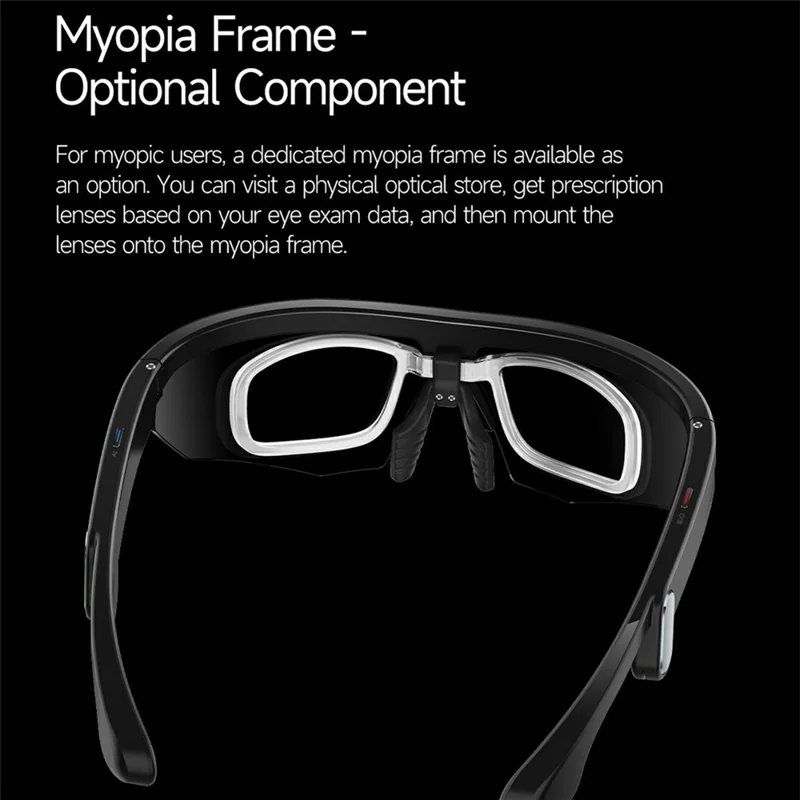 W640 8MP Camera Multi-function AI Real Time Translation Smart Glasses ENC Noise Reduction Hands-free Calling Eyeglasses - Black Frame+Black Lens