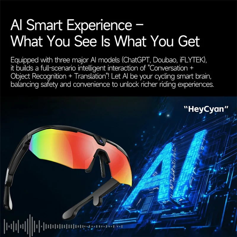 W640 8MP Camera Multi-function AI Real Time Translation Smart Glasses ENC Noise Reduction Hands-free Calling Eyeglasses - Black Frame+Black Lens