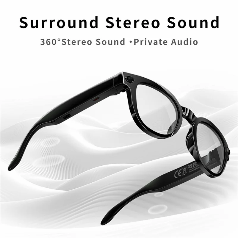 MT3 8MP Camera Smart Glasses IP65 Waterproof AI Translation Glasses Noise Reduction Hands-free Calling Eyewear - Black+Glossy