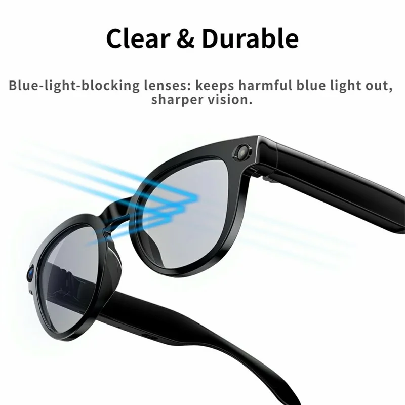 MT3 8MP Camera Smart Glasses IP65 Waterproof AI Translation Glasses Noise Reduction Hands-free Calling Eyewear - Black+Glossy