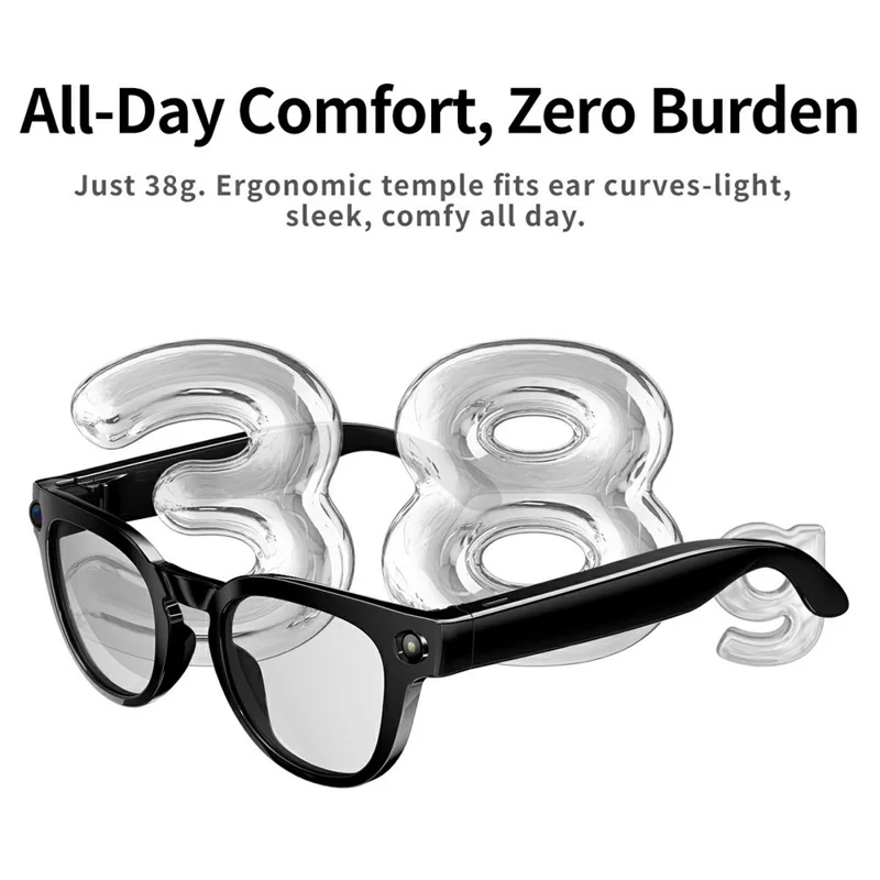 MT3 8MP Camera Smart Glasses IP65 Waterproof AI Translation Glasses Noise Reduction Hands-free Calling Eyewear - Black+Glossy