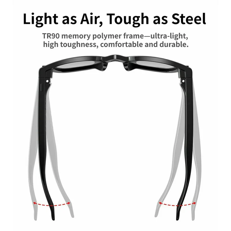 MT3 8MP Camera Smart Glasses IP65 Waterproof AI Translation Glasses Noise Reduction Hands-free Calling Eyewear - Black+Glossy