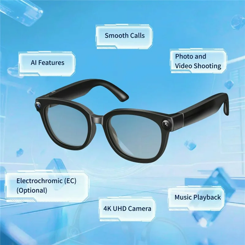 Occhiali Smart AI6 con Fotocamera 13MP 4K, Traduzione in Tempo Reale, Controllo Vocale con Lenti Auto-Cromatiche - Nero