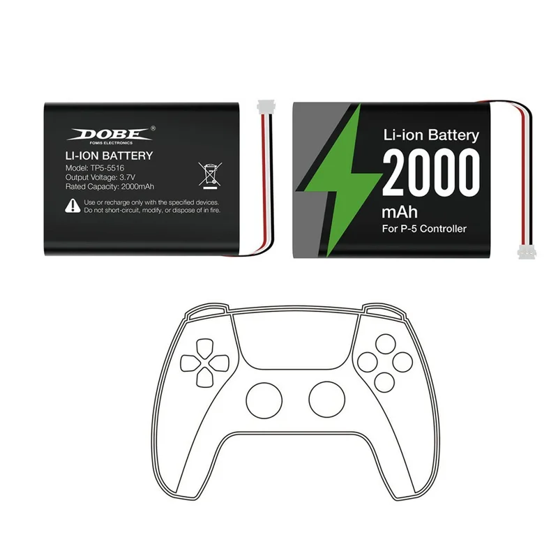 DOBE FOMIS ELECTRONICS TP5-5516 pour manette de jeu Sony PlayStation 5 Batterie de remplacement Li-ion 2000 mAh avec tournevis