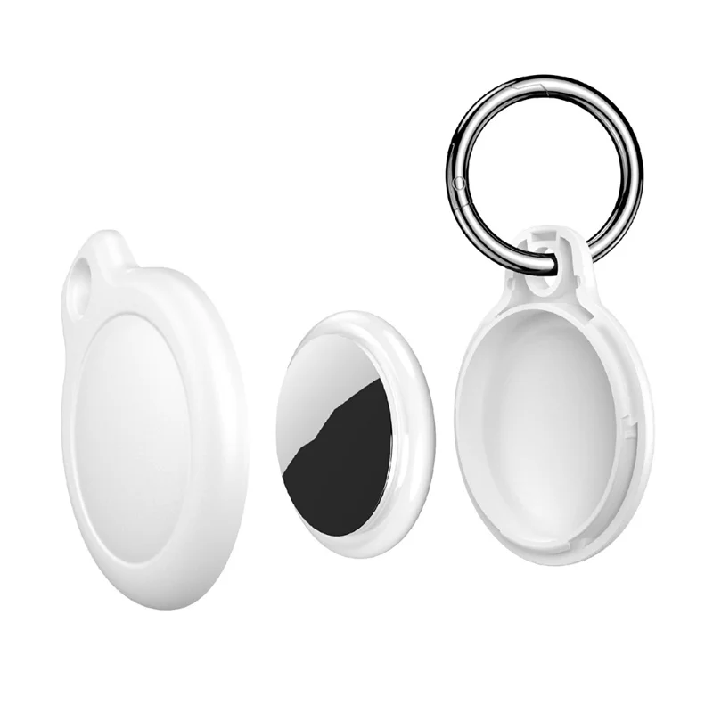 CP59 PC Case for Apple AirTag (2nd Generation) / AirTag Tracker Waterproof Protective Cover with Ring Buckle - White
