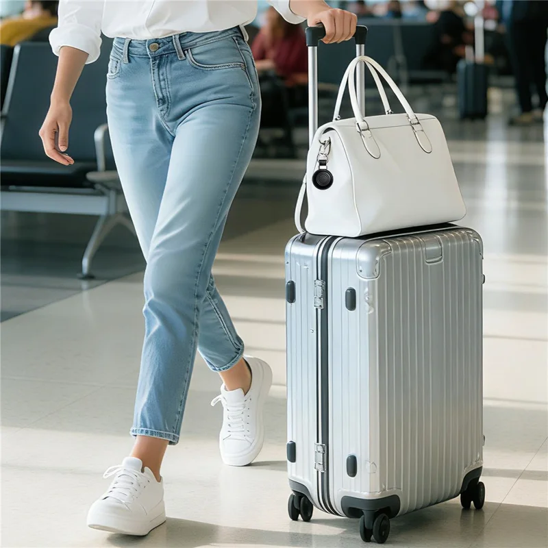 For Apple AirTag Tracker PU Leather Case Round Protective Cover with Metal Hook - Brown