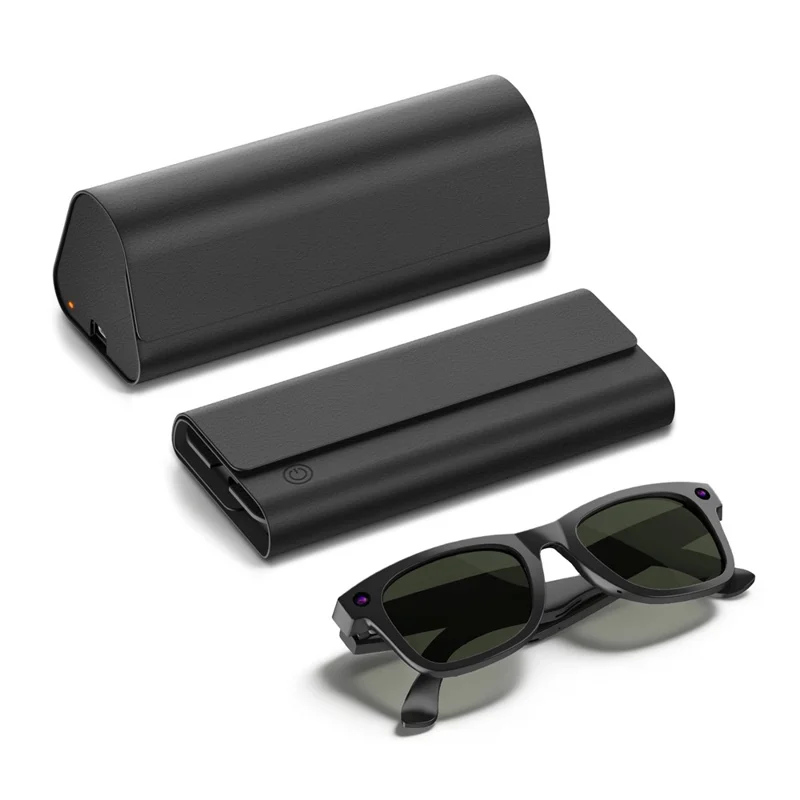 Boîtier pliable 2000mAh Boîtier de rangement avec chargeur sans fil pour lunettes intelligentes Meta Ray-Ban Wayfarer / Skyler / Headliner / Oakley HSTN - Noir