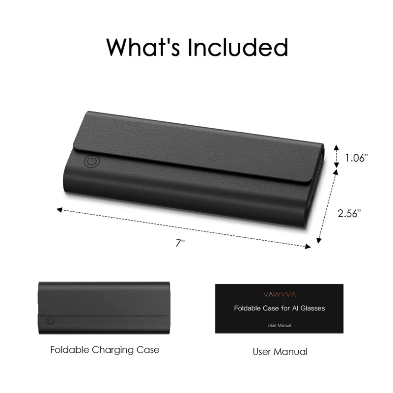 Boîtier pliable 2000mAh Boîtier de rangement avec chargeur sans fil pour lunettes intelligentes Meta Ray-Ban Wayfarer / Skyler / Headliner / Oakley HSTN - Noir