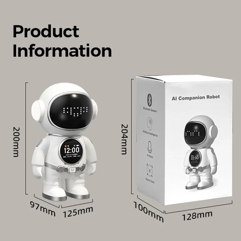 BOWAI OBC8 AI Smart Robot Desktop Companion Bluetooth-compatible WiFi Voice Chat Learning Assistant with LED Display - White