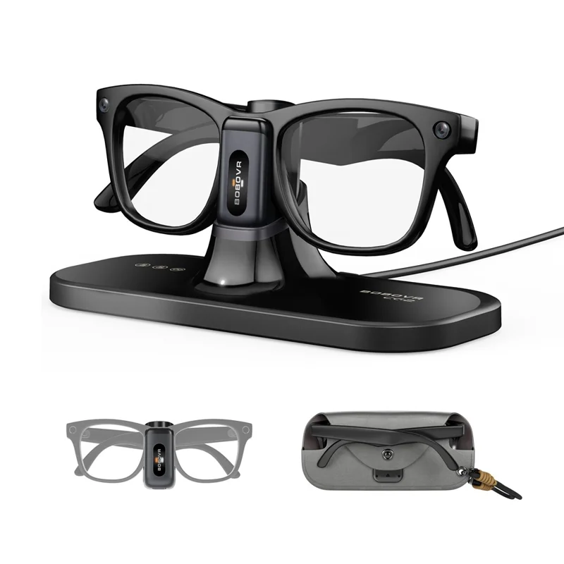 BOBOVR CG2 Charging Dock for Meta Ray-Ban Wayfarer / Skyler / Headliner Smart AI Glass 3 in 1 Charging Station with Portable Battery Clip and Travel Case - Black