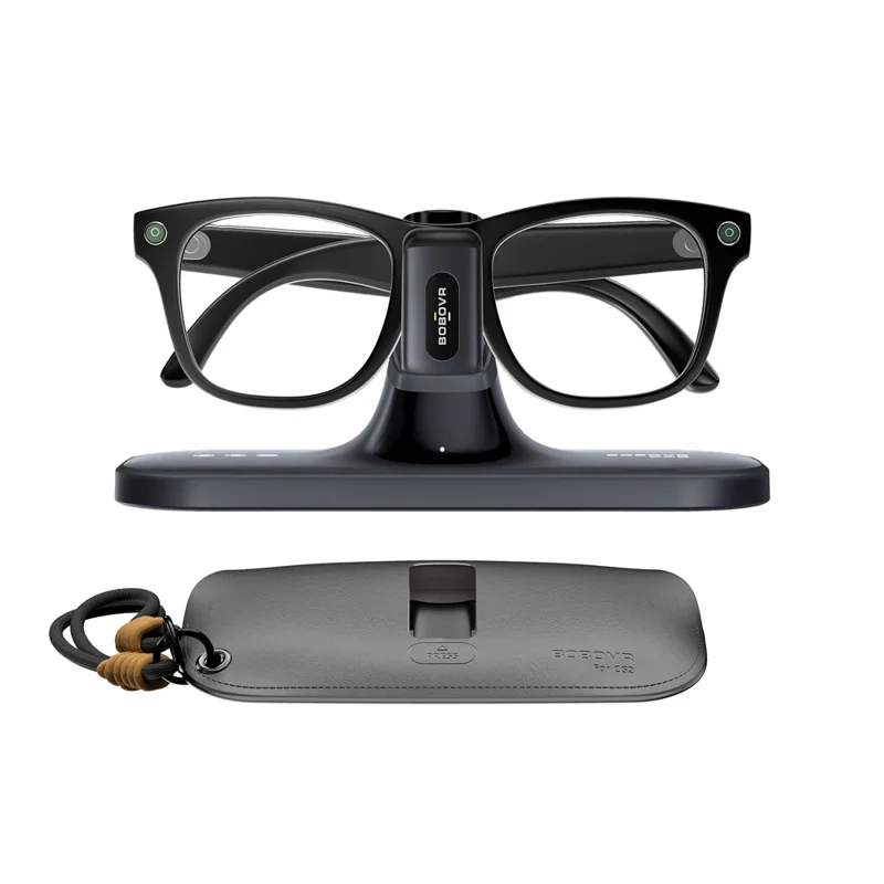 BOBOVR CG2 Charging Dock for Meta Ray-Ban Wayfarer / Skyler / Headliner Smart AI Glass 3 in 1 Charging Station with Portable Battery Clip and Travel Case - Black