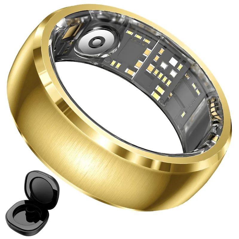 SY15 Smart Ring Health Monitor with Charging Case Vibration Alerts IP68 Waterproof Heart Rate Blood Oxygen Sleep Tracking Finger Ring - Gold 11
