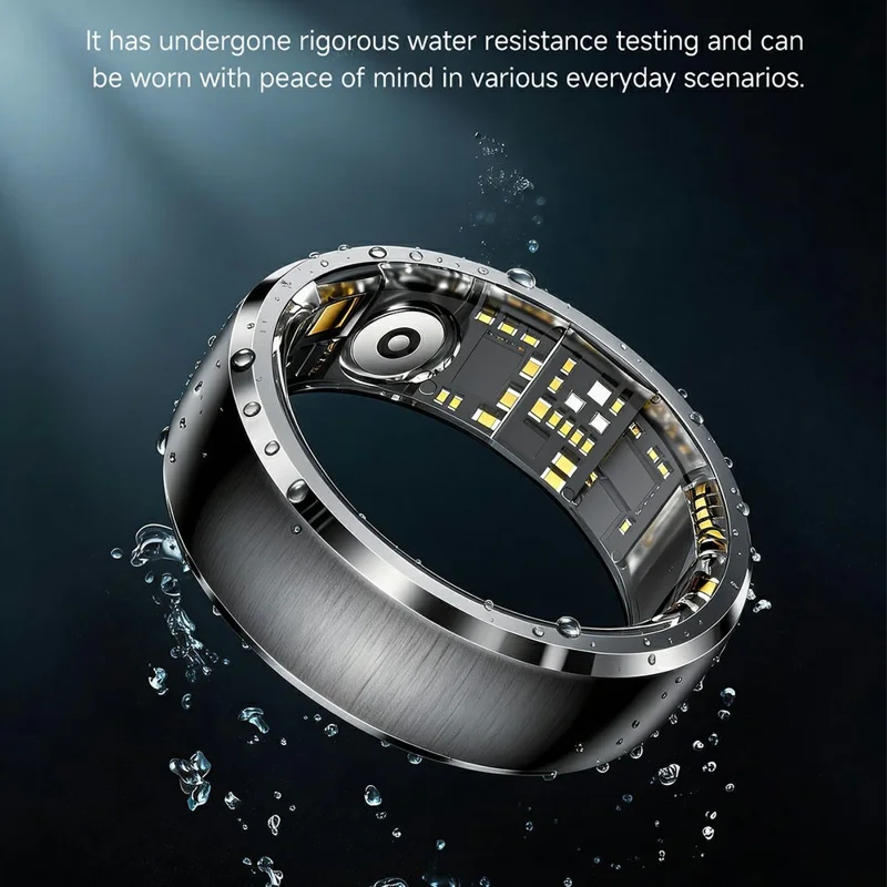 SY15 Smart Ring Health Monitor with Charging Case Vibration Alerts IP68 Waterproof Heart Rate Blood Oxygen Sleep Tracking Finger Ring - Gold 11