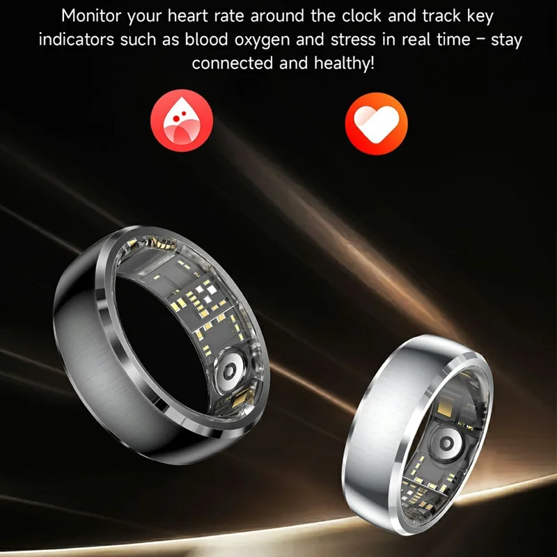 SY15 Smart Ring Health Monitor with Charging Case Vibration Alerts IP68 Waterproof Heart Rate Blood Oxygen Sleep Tracking Finger Ring - Gold 11