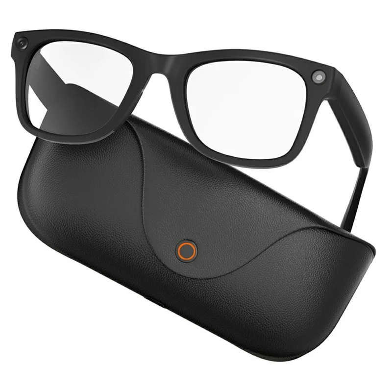 MT5 Ultra Smart Glasses 8MP Camera AI Real-Time Translation Bluetooth-compatible Call Eyeglasses with 2000mAh Charging Case - Black