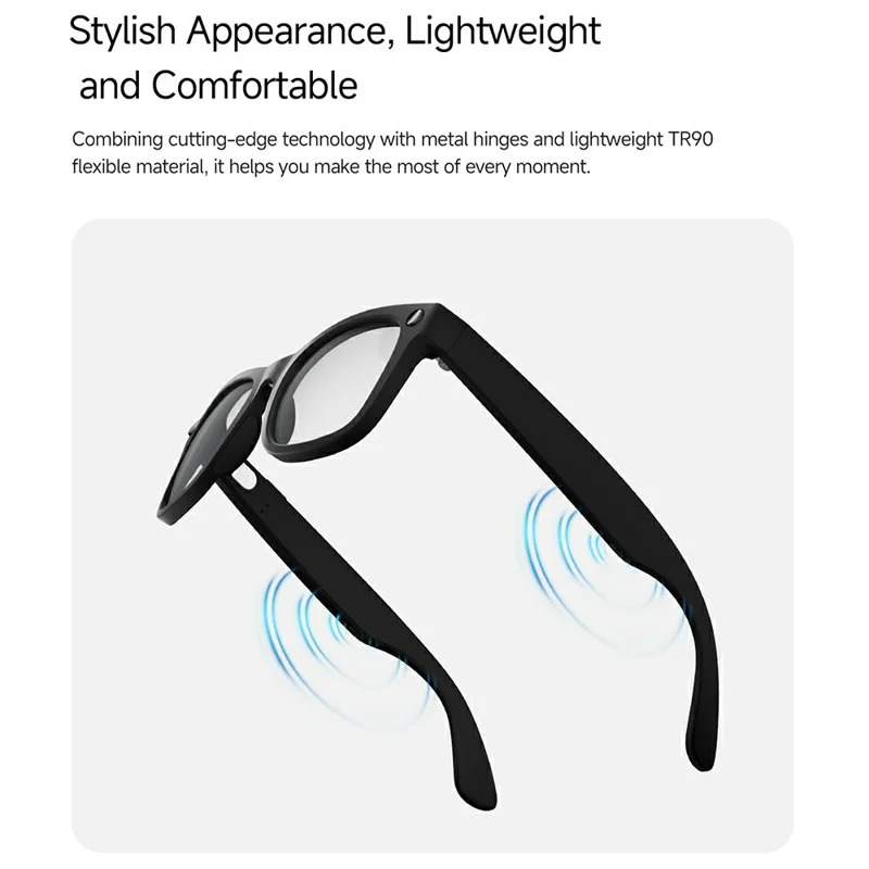 MT5 Ultra Smart Glasses 8MP Camera AI Real-Time Translation Bluetooth-compatible Call Eyeglasses with 2000mAh Charging Case - Black