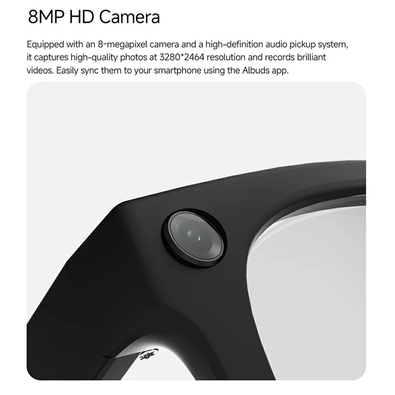MT5 Ultra Smart Glasses 8MP Camera AI Real-Time Translation Bluetooth-compatible Call Eyeglasses with 2000mAh Charging Case - Black