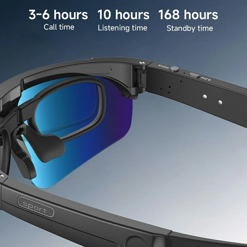 Lunettes intelligentes L805 avec caméra AI, enregistrement vidéo 4K, stabilisation EIS, lunettes audio compatibles Bluetooth - Noir Bleu