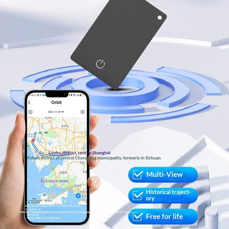 KH07 Tracker Ultrasottile Formato Carta di Credito per Chiavi, Portafoglio, Bagaglio, Localizzatore GPS con Supporto Ricarica Wireless