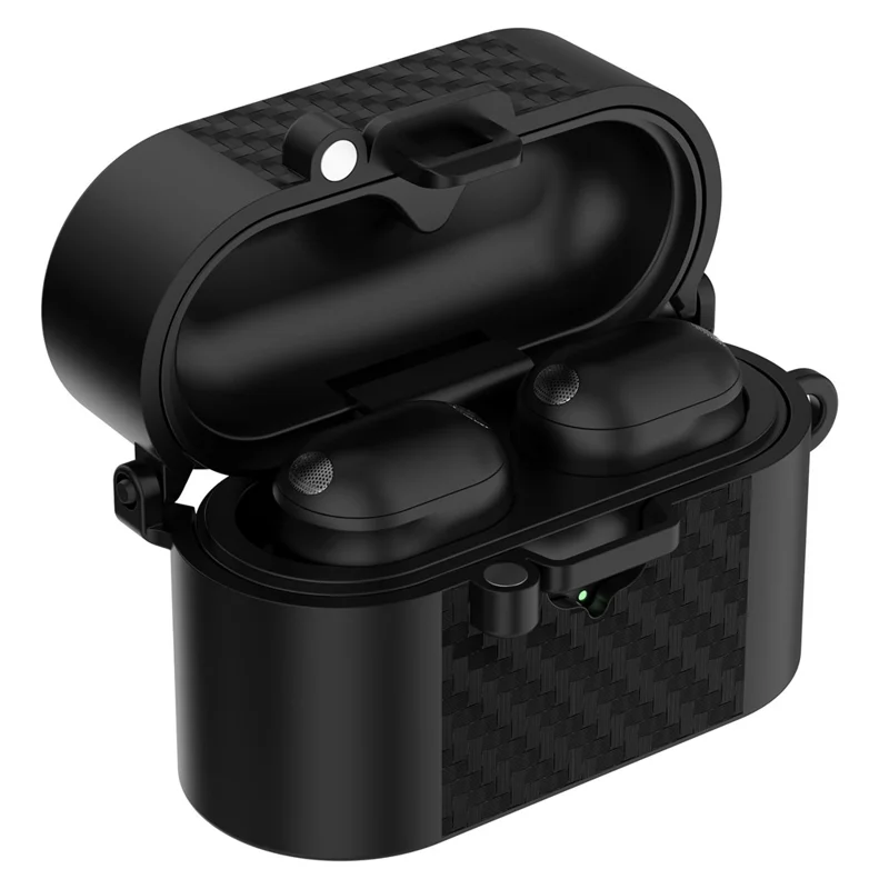 For Sony WF-1000XM6 TPU Case Magnetic Snap Earbuds Protective Cover with Carabiner Hook - Black
