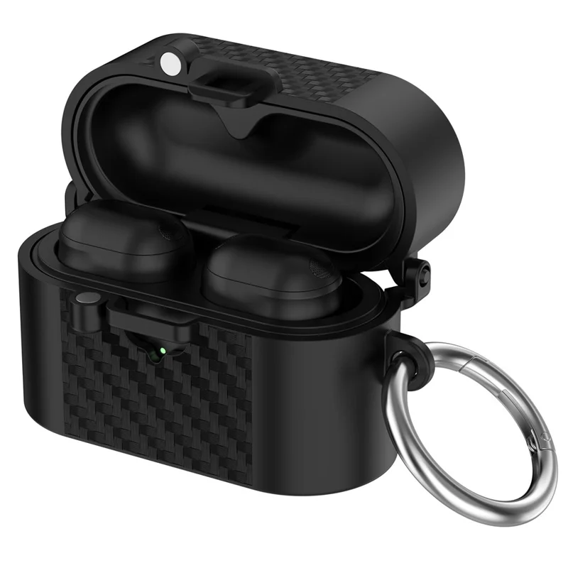 For Sony WF-1000XM6 TPU Case Magnetic Snap Earbuds Protective Cover with Carabiner Hook - Black