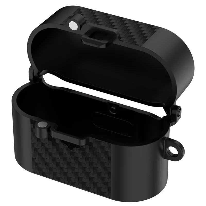 For Sony WF-1000XM6 TPU Case Magnetic Snap Earbuds Protective Cover with Carabiner Hook - Black