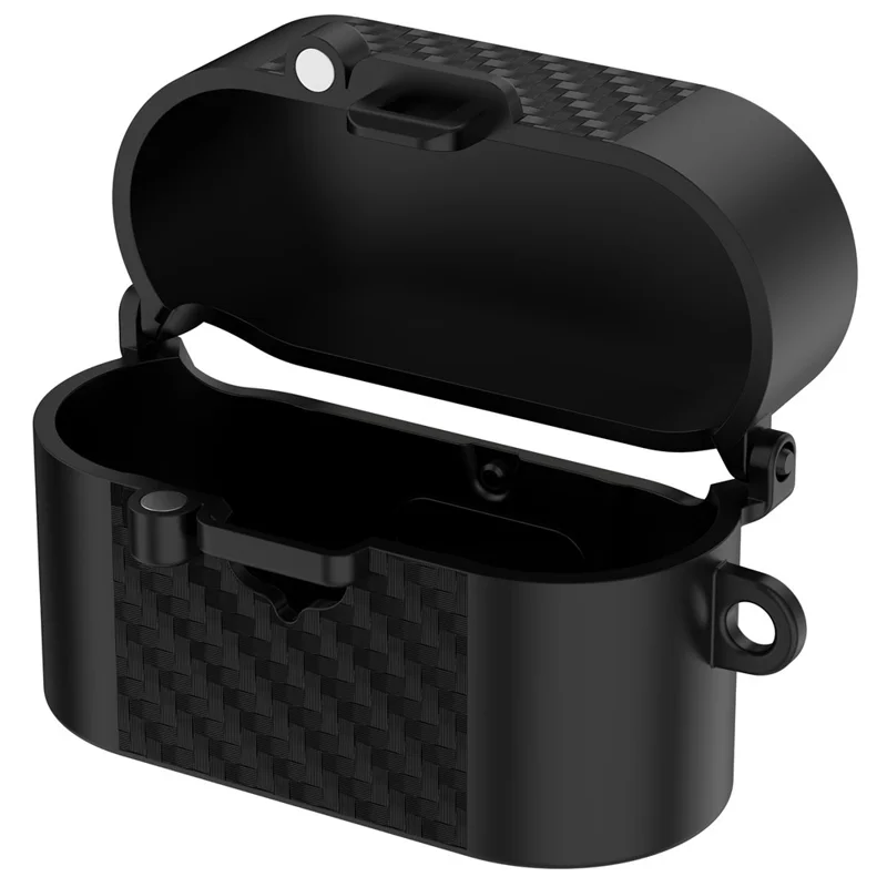 For Sony WF-1000XM6 TPU Case Magnetic Snap Earbuds Protective Cover with Carabiner Hook - Black