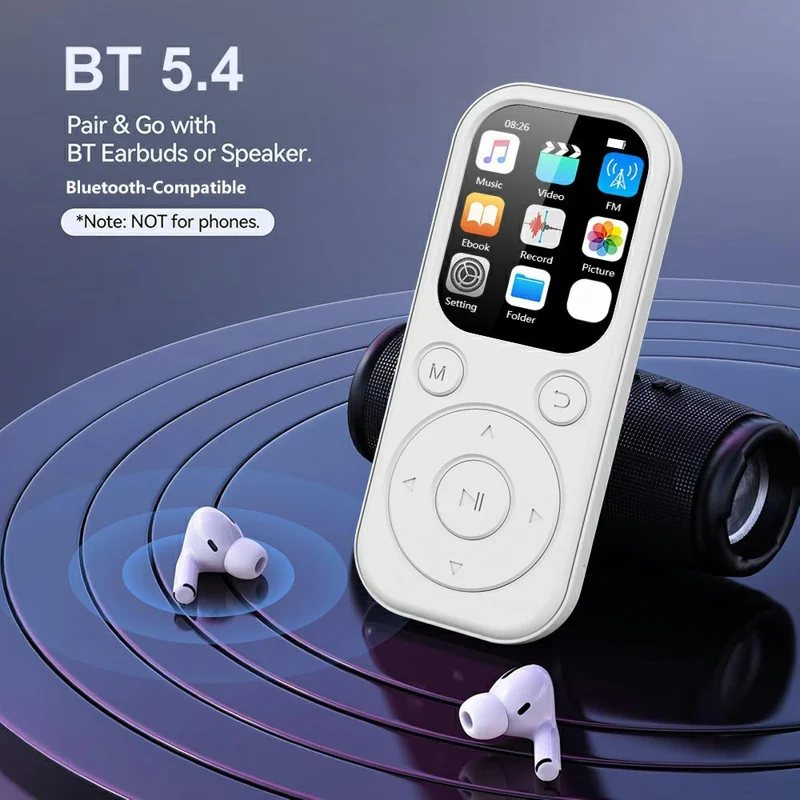 MP3-01D  MP3 / MP4 Player without TF Card 1.8 inch TFT Screen Bluetooth-compatible 5.4 FM Radio Video Player - White