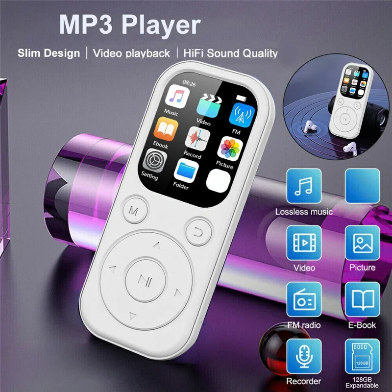 MP3-01D  MP3 / MP4 Player without TF Card 1.8 inch TFT Screen Bluetooth-compatible 5.4 FM Radio Video Player - White
