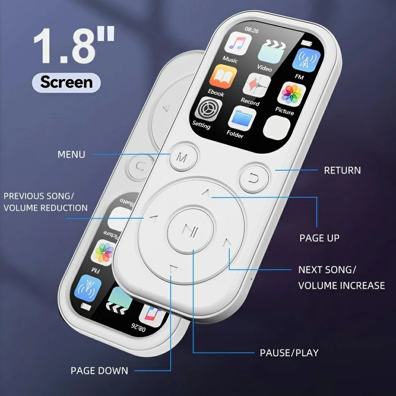 MP3-01D  MP3 / MP4 Player without TF Card 1.8 inch TFT Screen Bluetooth-compatible 5.4 FM Radio Video Player - White