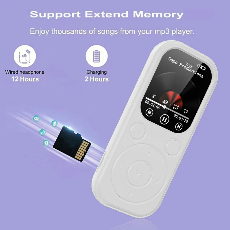 MP3-01D  MP3 / MP4 Player without TF Card 1.8 inch TFT Screen Bluetooth-compatible 5.4 FM Radio Video Player - White