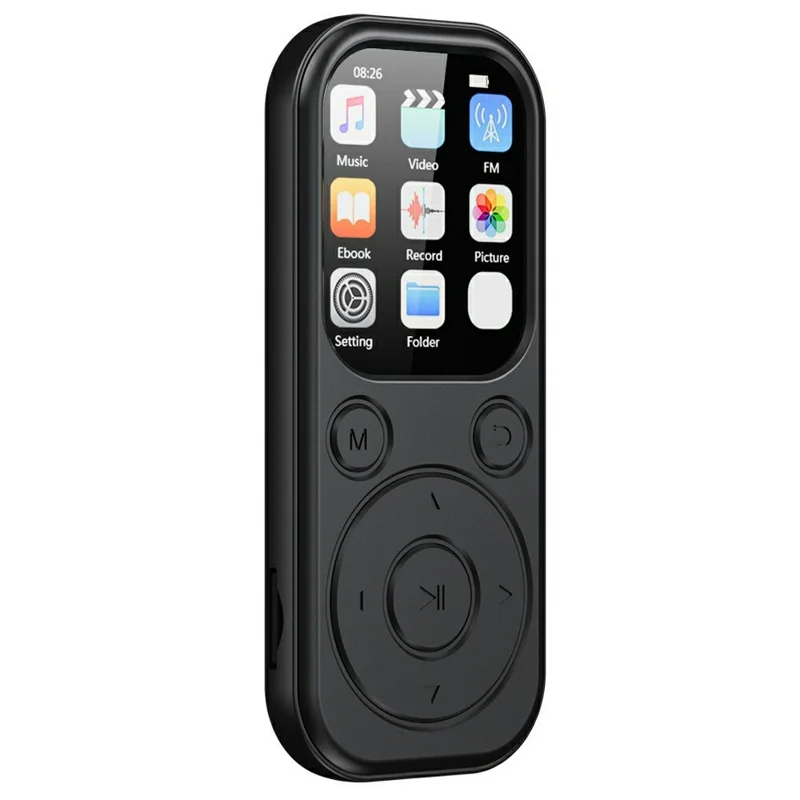 MP3-01D Odtwarzacz MP3/MP4 z kartą TF 8 GB, 1,8-calowy ekran TFT, Bluetooth 5.4, radio FM, odtwarzacz wideo – Czarny