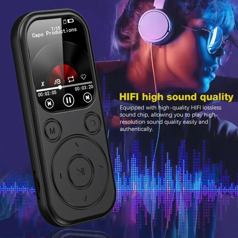 MP3-01D Odtwarzacz MP3/MP4 z kartą TF 8 GB, 1,8-calowy ekran TFT, Bluetooth 5.4, radio FM, odtwarzacz wideo – Czarny
