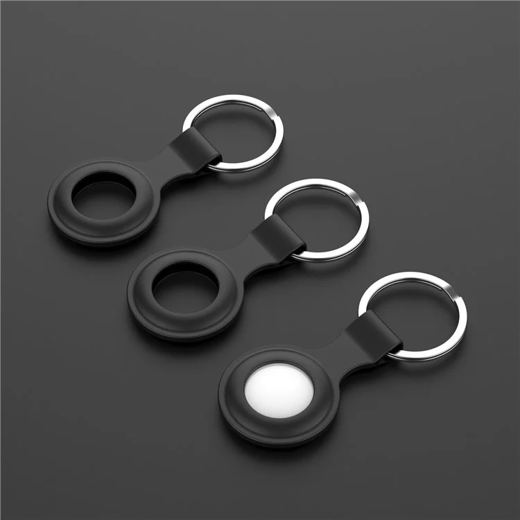 Capa Protetora de Silicone com Chaveiro Anti-Perda para Rastreador sem Fio Bluetooth Apple Airtags - Preto