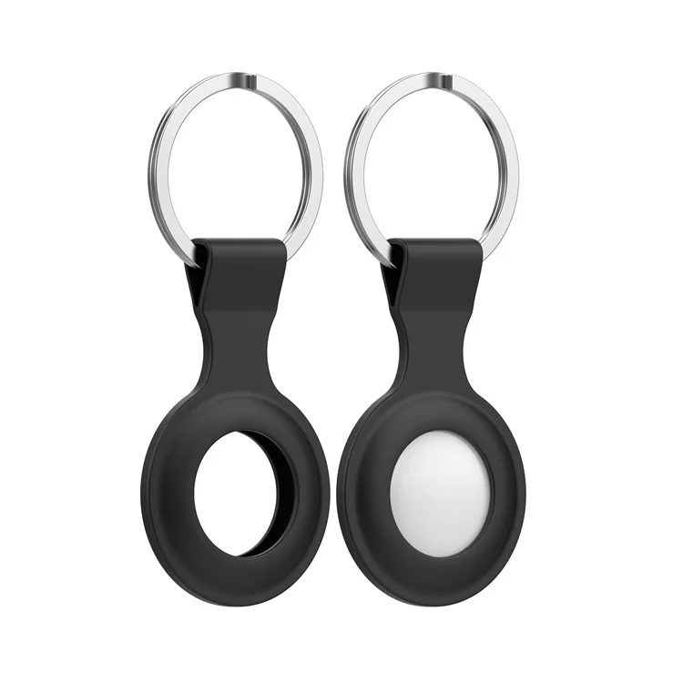 Capa Protetora De Silicone Caixa De Transporte Com Keyring Anti-perdido Para A Apple AirTags Bluetooth Wireless Tracker - Preto