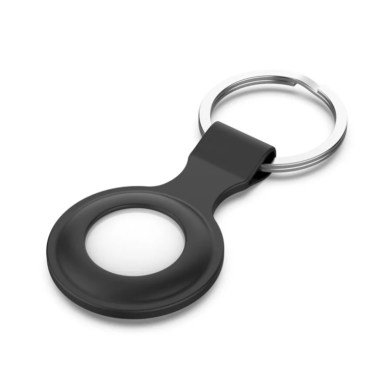 Capa Protetora de Silicone com Chaveiro Anti-Perda para Rastreador sem Fio Bluetooth Apple Airtags - Preto