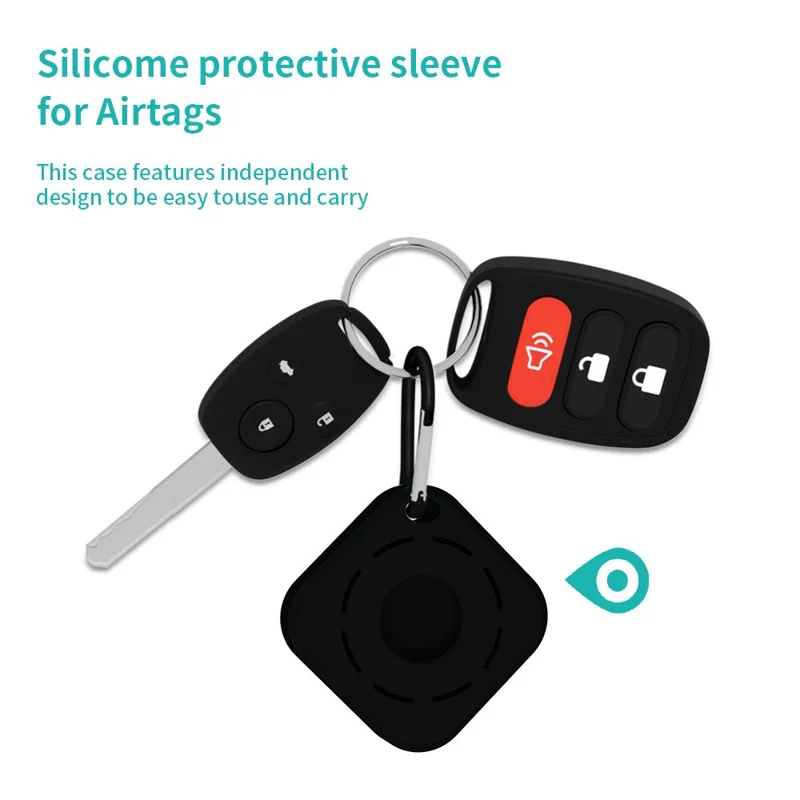 Square Silicone Anti-lost Protective Case Cover for Apple AirTag Bluetooth-compatible Locator - Black