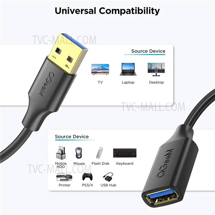 QGEEM QG-CVQ21 Cable de extensión USB 3.0 súper largo de 1,8 m de macho a hembra para Nintendo Switch/Unidad flash USB/Lector de tarjetas/Disco duro/Teclado