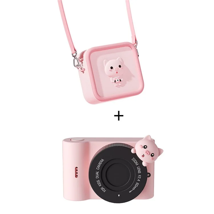 C5 Touch Control 3 '' Screen Kids Camera WiFi 48MP Per Bambini Toy Toy Girl Boy Regalo di Compleanno di Compleanno Con Borsa - Maiale