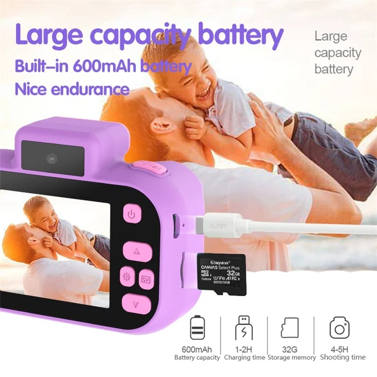 H7 Kinderkamera 4000W Front / Rückseite Dual-Linsen Digitalkamera Tragbare Handheld-Videokamera Spielzeug Unterstützt 32G-Speicherkarte - Lila