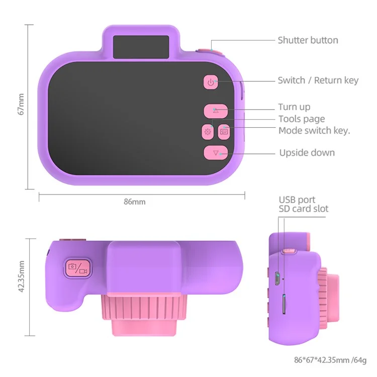 H7 Kids Camera 4000W Front / Rear Dual-Lens Digital Camera Portable Handheld Video Camera Toy Support 32G Memory Card - Blue