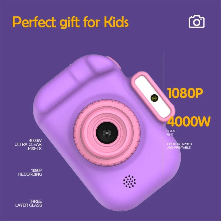 H7 Kids Camera 4000W Front / Rear Dual-Lens Digital Camera Portable Handheld Video Camera Toy Support 32G Memory Card - Blue